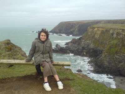 Kim sitting on the cliffs at Gwithian, Cornwall 2008