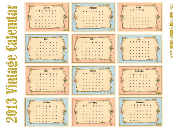 Free Printable 2013 Calendar In Vintage Design ♥ Monthly