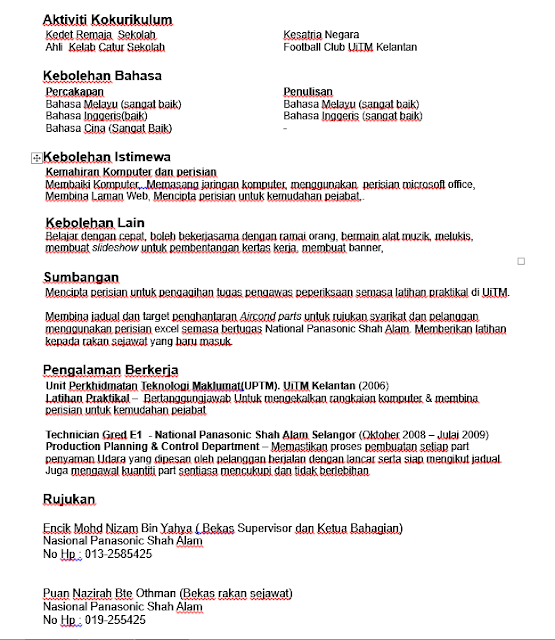 Contoh Resume CV Untuk Guru 2016 - Contoh Resume CV Guru 