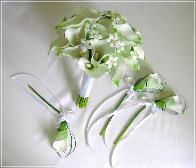 Calla Lily Tulip and Stephanotis Bouquets and Buttonholes
