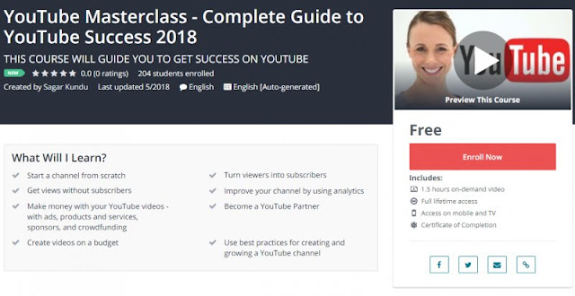 [100% Free] YouTube Masterclass - Complete Guide to YouTube Success 2018