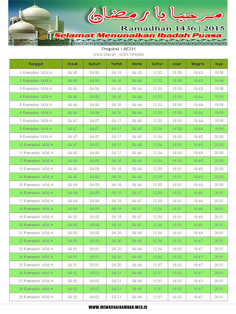 Jadwal Imsakiyah Aceh Tamiang 2015 (1436 H)