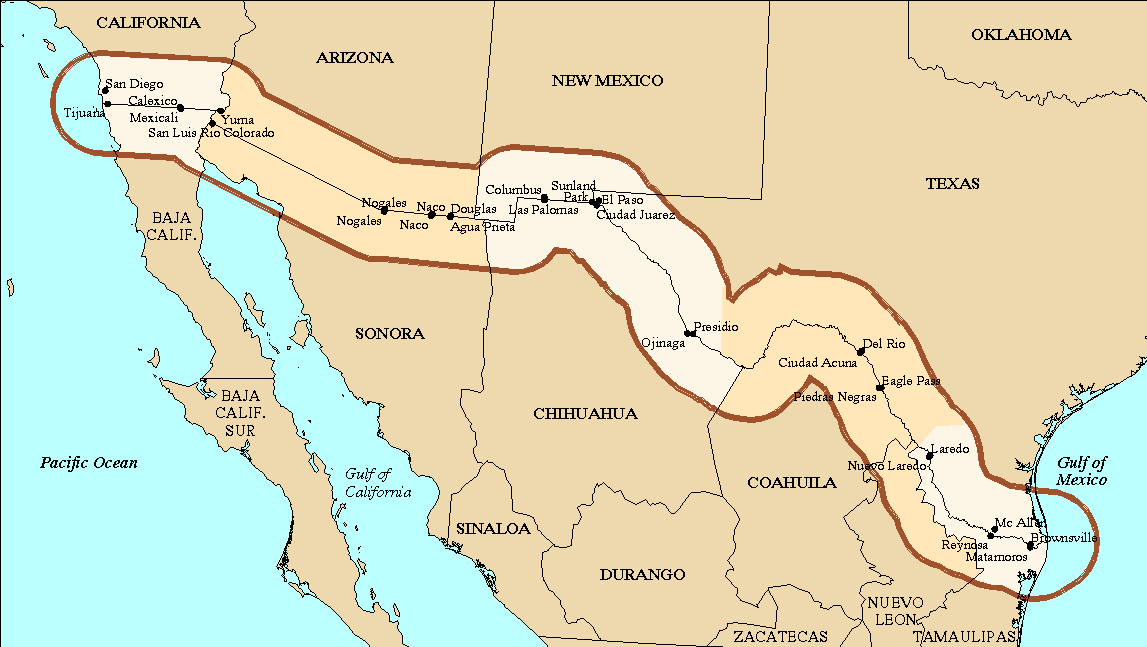 Map Us And Mexico ... Us Mexico Border Cities on united states mexico border map ...