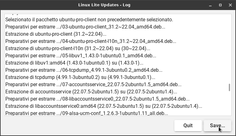 Log aggiornamento Linux Lite