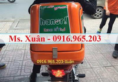 Thùng rác bệnh viện màu cam vận chuyển rác thải y tế sau xe máy