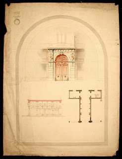 Gate, architectural drawing of the Beaux-Arts school in Paris.