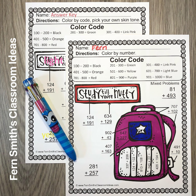 Click Here to Download This 3rd Grade Math Addition & Subtraction Within 1,000 Color By Number Worksheets Resource Bundle