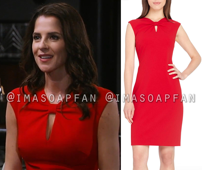 Sam Morgan, Kelly Monaco, Red Sheath Dress with Bow Neckline, General Hospital, GH