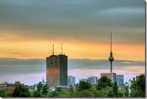 Sunset in Berlin - this shows one of the main reasons to visit the city, along with its jazz festival.