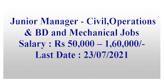 Junior Manager - Civil,Operations & BD and Mechanical Jobs