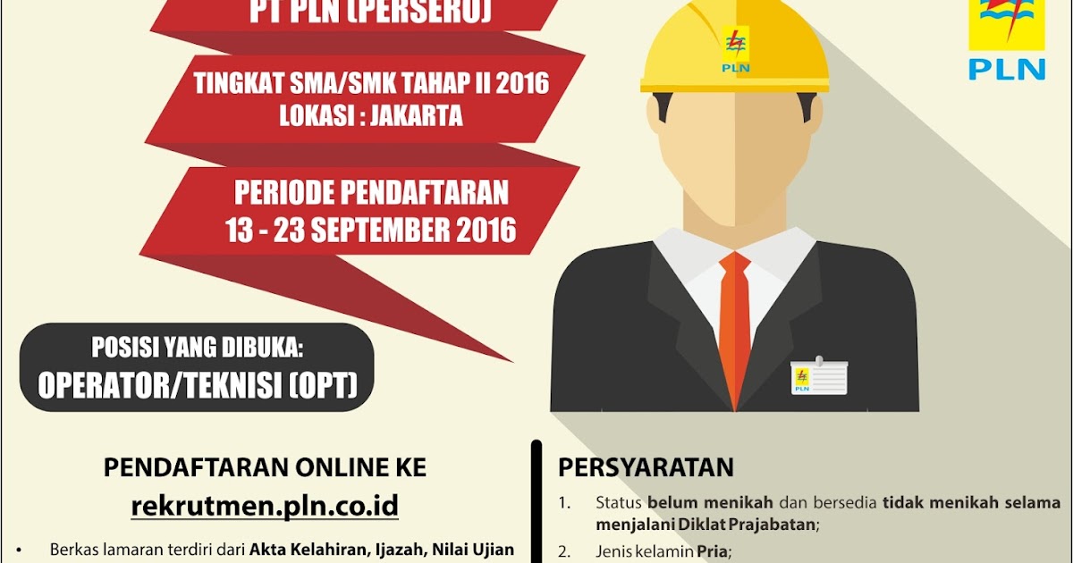 Lowongan Kerja Operator PT PLN (Persero) Tingkat SMA SMK 