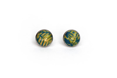 boucles d'oreilles mokume gane bleu vert or polymere stenna bijoux