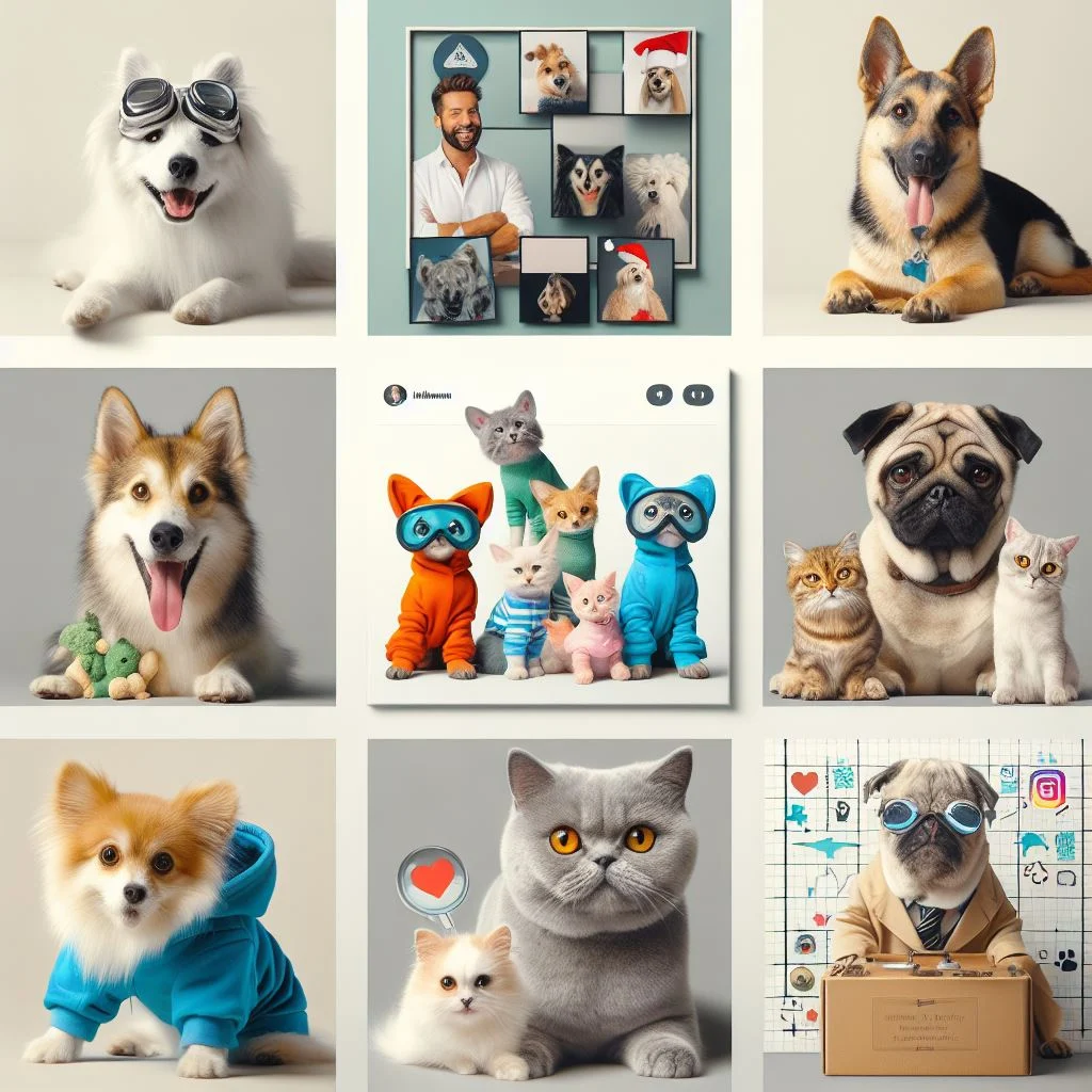 Isolated, a collage of the top earning pet influencers on Instagram, pet influencers minimal background