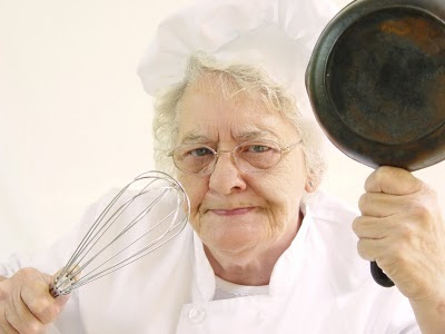 old lady frying pan