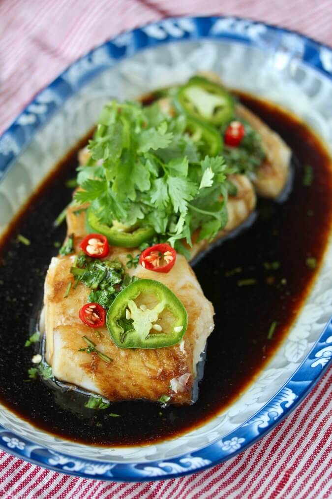 Poached Cod Cantonese-Style with Chiles