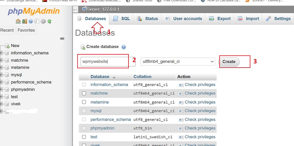 Mysql database localhost