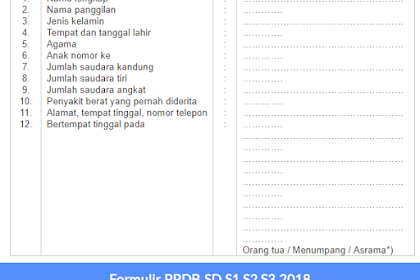 Formulir Ppdb Sd S1,S2,S3 2018