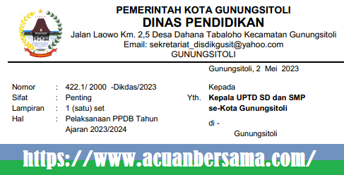 Jadwal dan Juknis PPDB SD SMP Kota Gunungsitoli Tahun Pelajaran 2023/2024