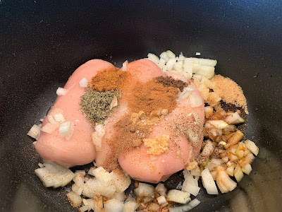 Ingredients for slow cooker jerk chicken in the slow cooker