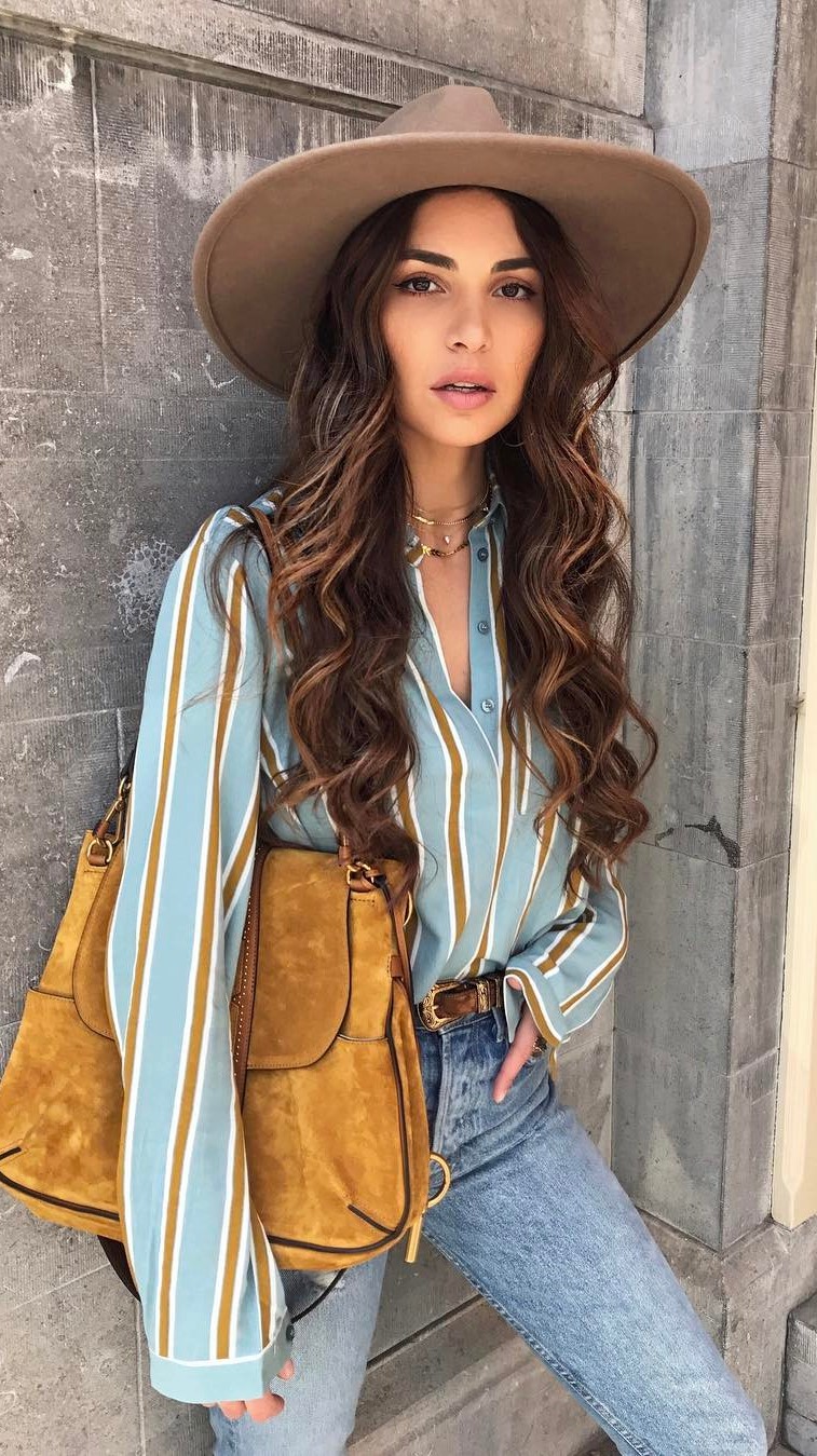 summer boho style addict: hat + bag + shirt + jeans