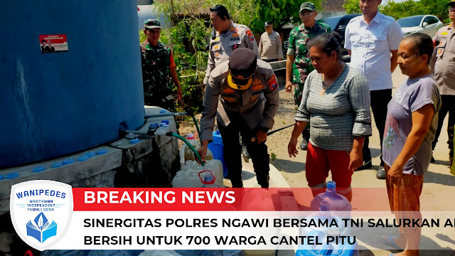 Sinergitas Polres Ngawi bersama TNI Salurkan Air Bersih untuk 700 Warga Cantel Pitu