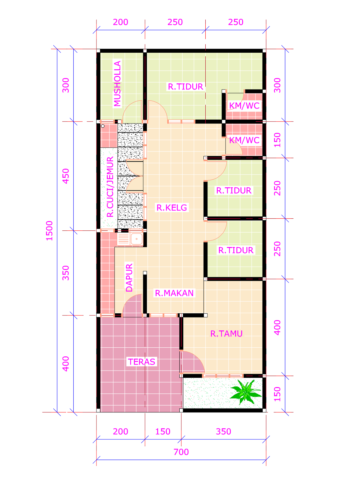 Desain denah uk. 7 x 15 m  Cymblot's Notes