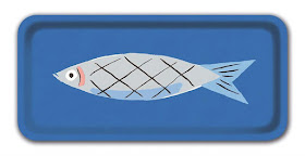 small blue tray with a sardine picture