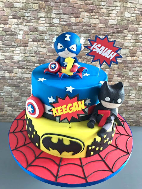 2 tier superhero superheroes cake captain america batman chucakes