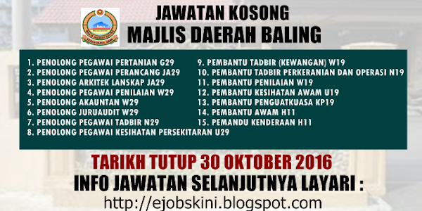 Jawatan Kosong Majlis Daerah Baling (MD Baling) - 30 Oktober 2016