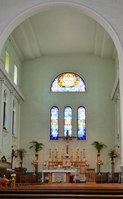 stained glass behind the altar at the Macau Cathedral