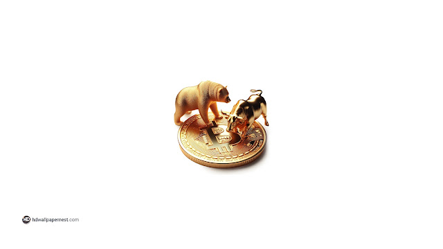 3D Bitcoin Gold Coin Bull vs Bear 4K HD Wallpaper