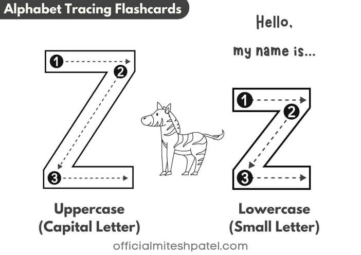 Free Printable Letter Z Alphabet Tracing Flash Cards PDF download