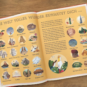 "Die Wunder der Welt" erzählt von Ben Handicott, illustriert von Lucy Letherland, erschienen im Verlag Kleine Gestalten, ist ein 88seitiges Kindersachbuch ab 8 Jahren, Rezension auf Kinderbuchblog Familienbücherei