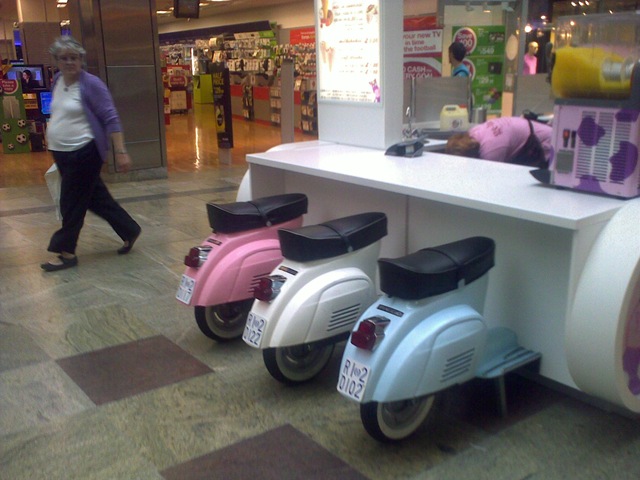 Scooter seats at cafe in Southampton