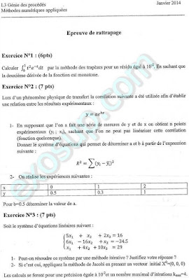 Epreuve de rattrapage épreuves méthodes numériques appliquées L3 FGM-GP usthb