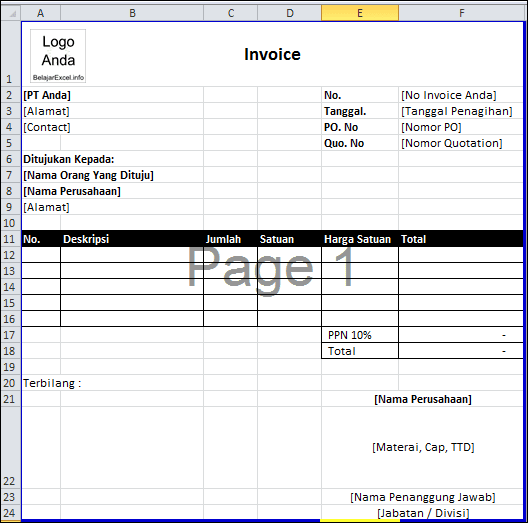 Jago Excel: Contoh Invoice Sederhana dengan Excel 2010