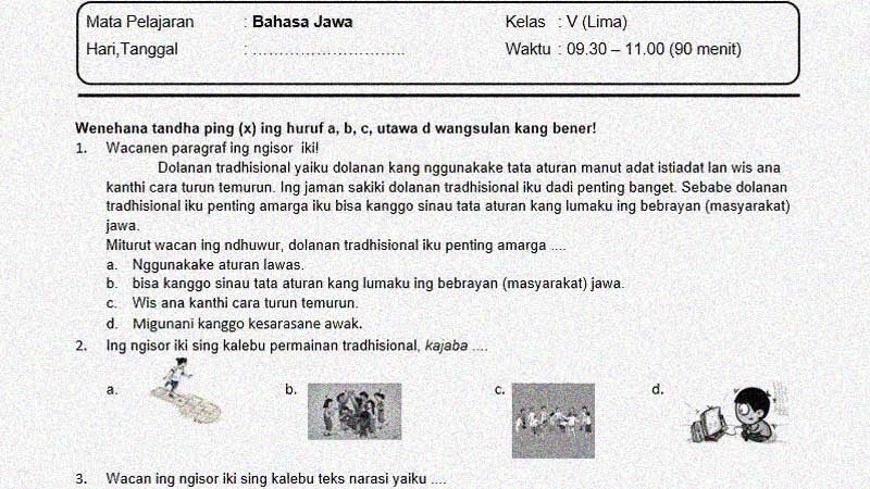 Soal Penilaian Akhir Semester I Kelas 5 Mapel Bahasa Jawa K 13 Kunci Jawaban Sekolahdasar Net