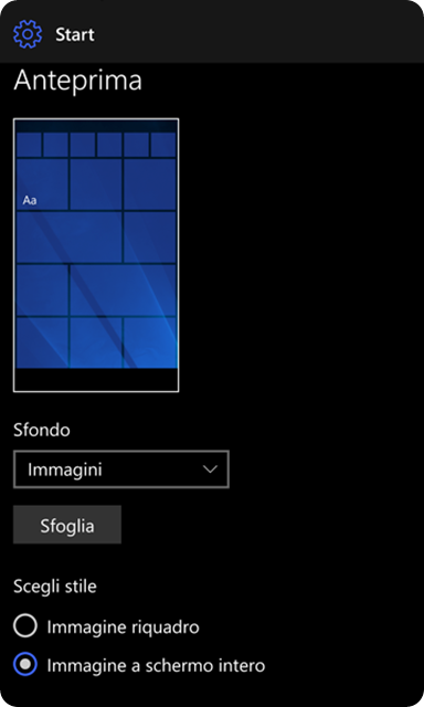 windows 10 mobile schermata atart