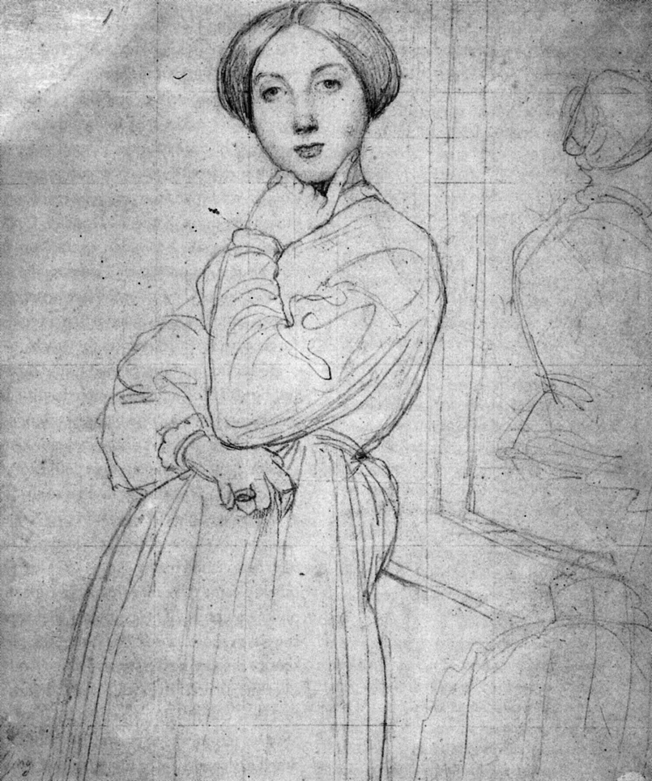 ドミニク・アングルの『ドーソンヴィル伯爵夫人の肖像』の全体のデッサン