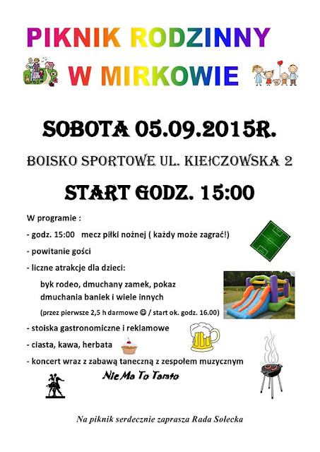 Plakat pikniku rodzinnego w Mirkowie