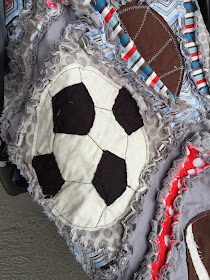 Soccer Raw Edge Applique on Rag Quilt and Car Seat Tent for Baby Boy Blanket