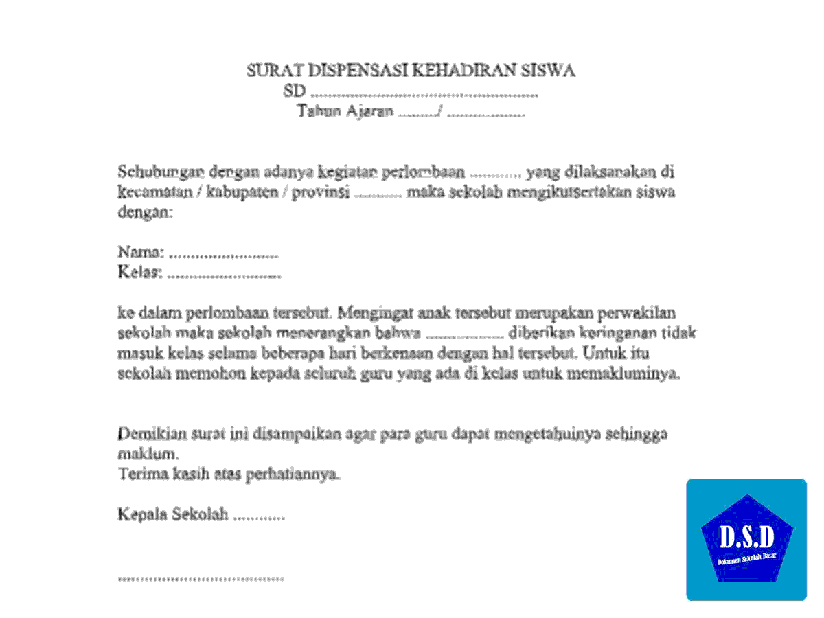 Contoh Format Surat Dispensasi Kehadiran Siswa