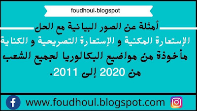 أمثلة عن الإستعارة المكنية و الإستعارة التصريحية مع الحل