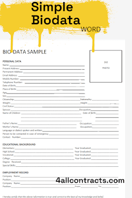 Simple biodata format template download