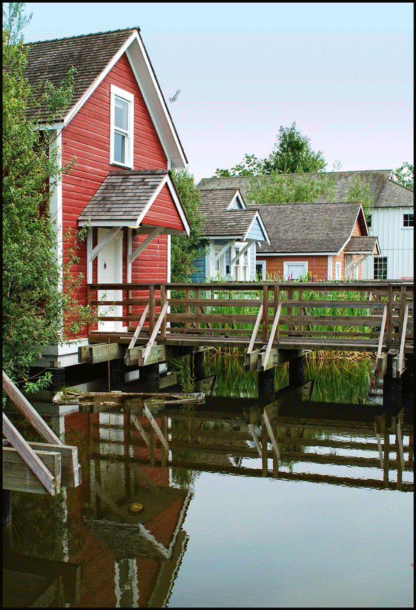Homes built on stilts at Britannia Shipyard, British Columbia