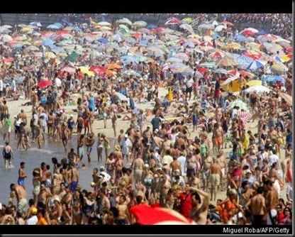 Overcrowded beach in spain