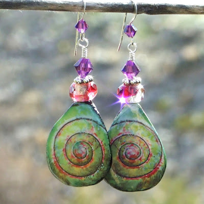 unique handmade ceramic spiral jewelry with crystals