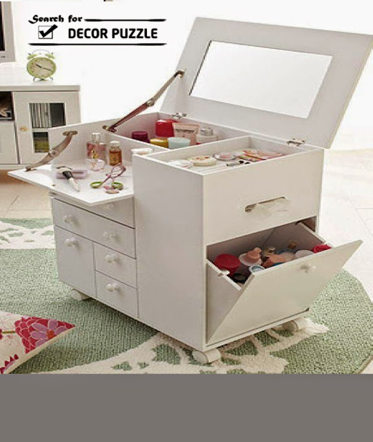 modern small white dressing table with folding mirror