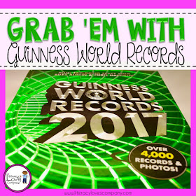 Looking for attention grabbers for writing, math, social studies, and science?  Visit Literacy Loves Company to see how using Guinness World Record can be used for writing inspiration, math centers, and anticipatory sets!  You’ll see Guinness World Records in a whole new way! 