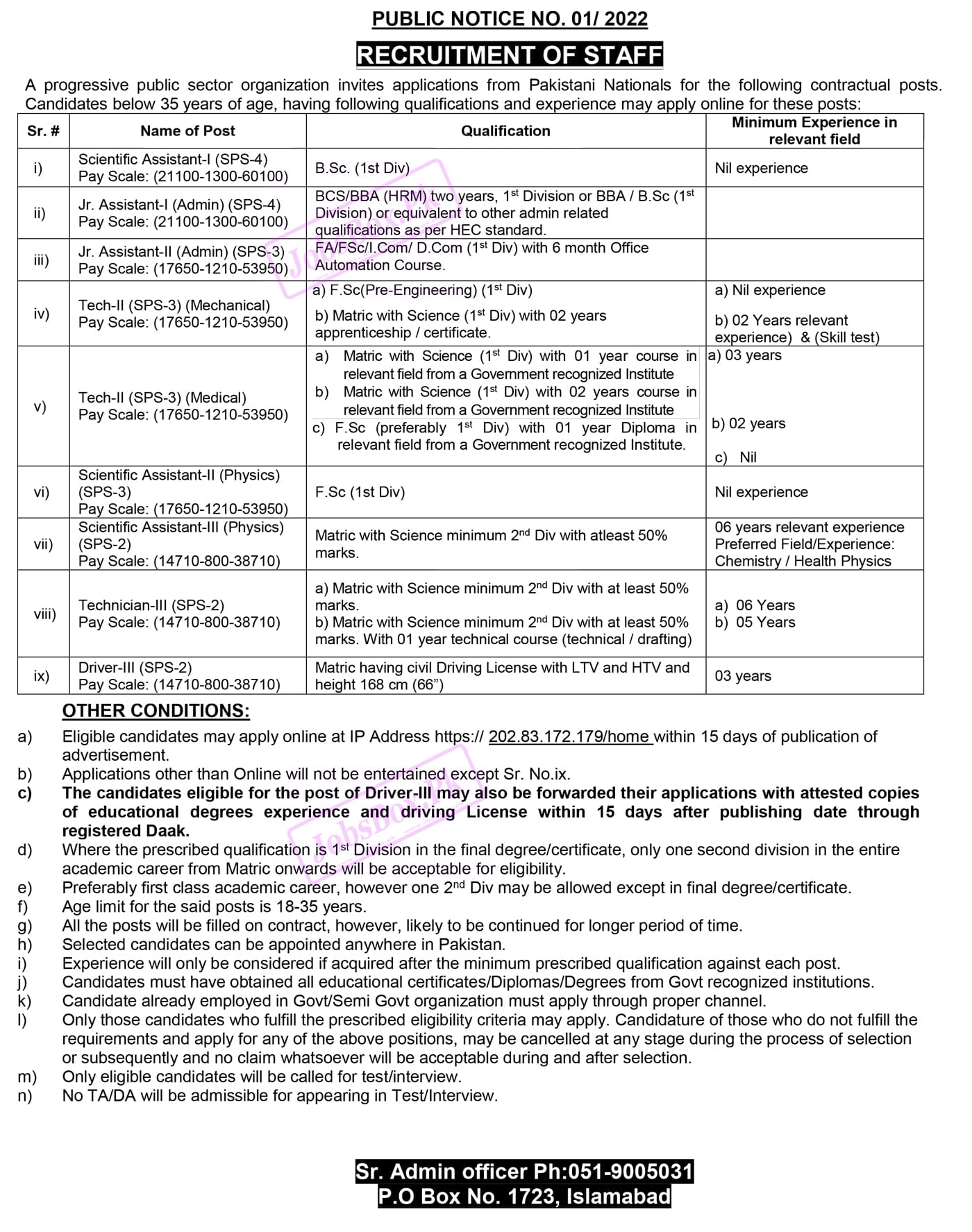 Pakistan Atomic Energy Commission PAEC Jobs September 2022; P.O Box No. 1723 Islamabad